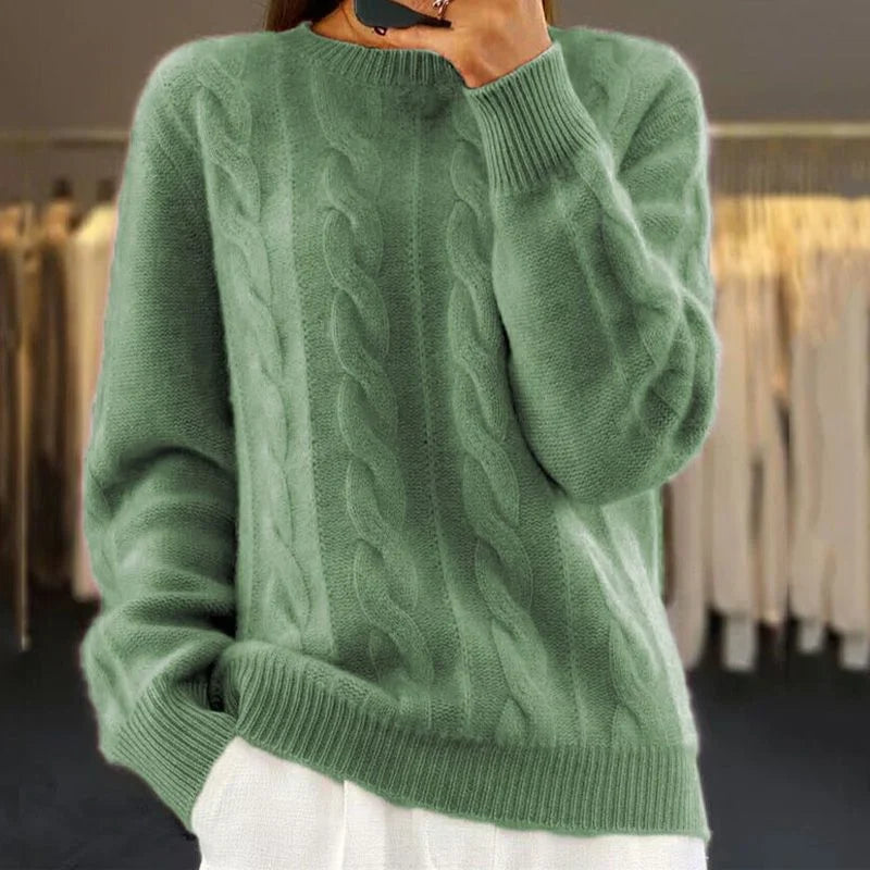 Women's Wool Sweater | Long Sleeve Crewneck Cable Knit