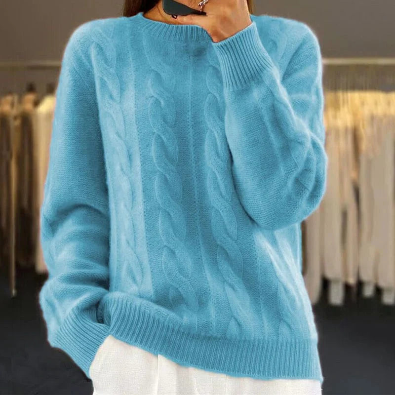 Women's Wool Sweater | Long Sleeve Crewneck Cable Knit