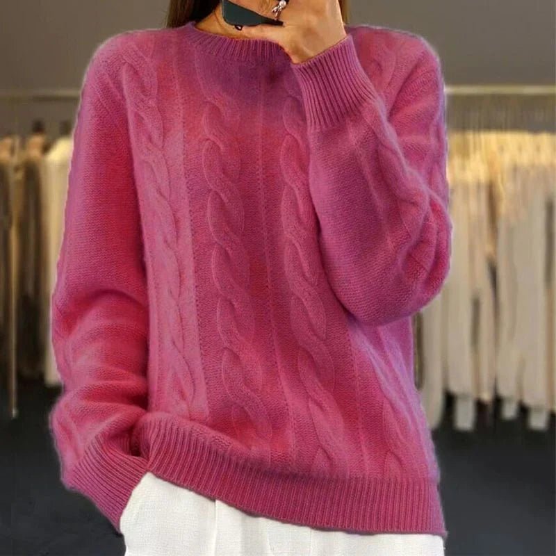Women's Wool Sweater | Long Sleeve Crewneck Cable Knit