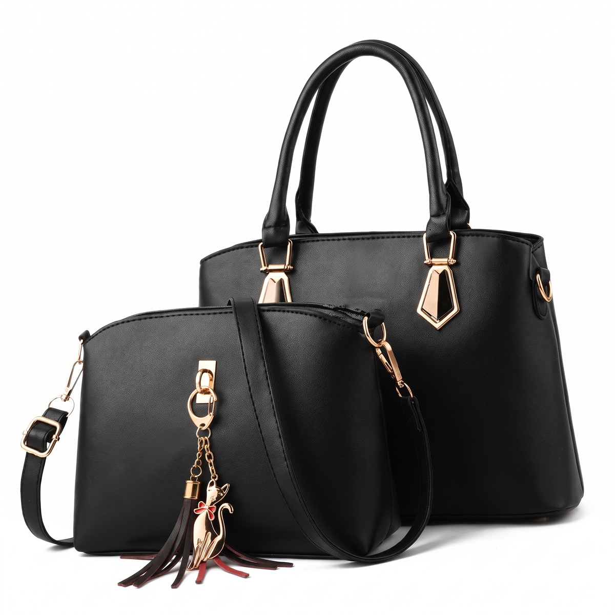 2-Piece Handbag and Purse Set, Top Handle Tote Bag with Crossbody Bag and Tassel Charm – Gift Set for Her