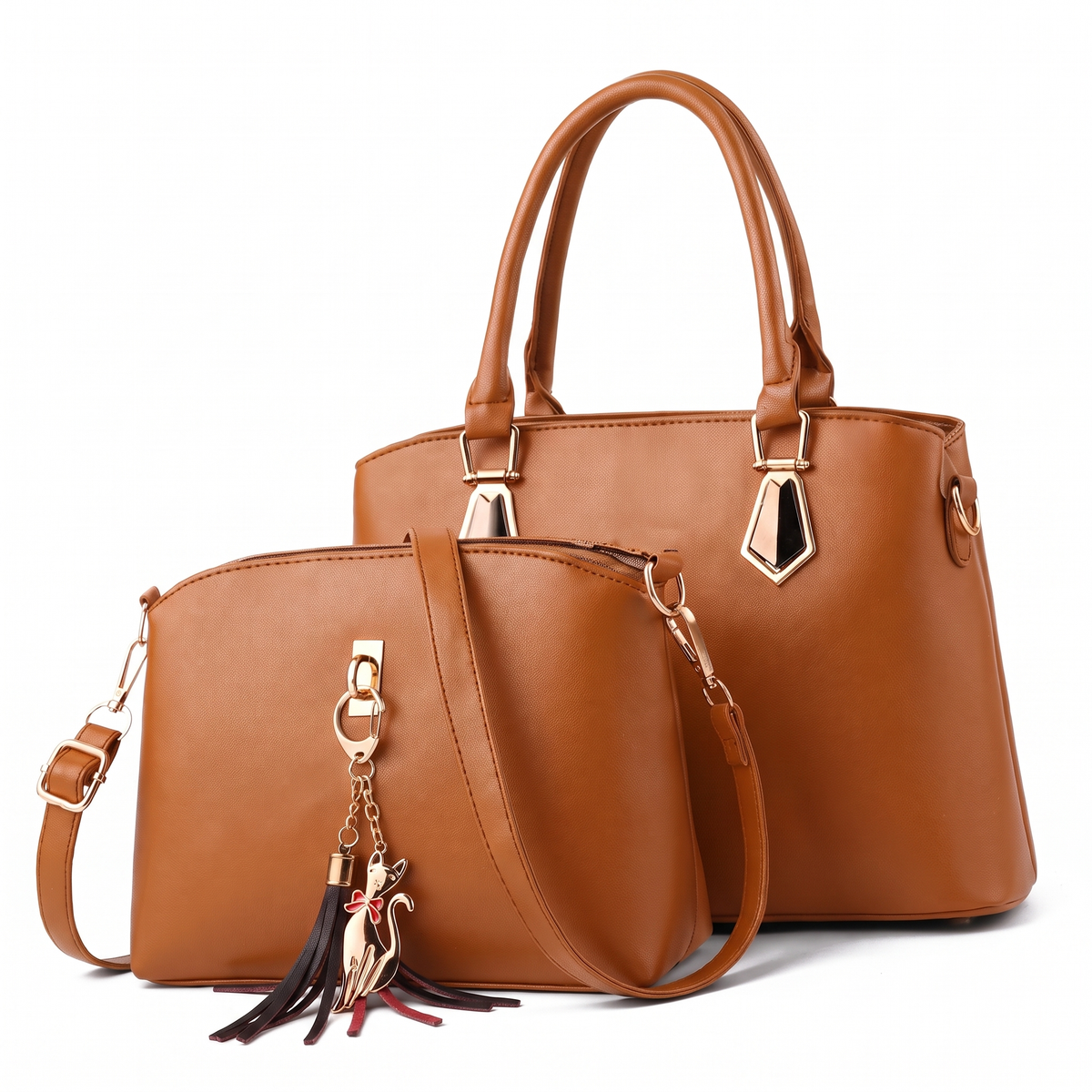2-Piece Handbag and Purse Set, Top Handle Tote Bag with Crossbody Bag and Tassel Charm – Gift Set for Her