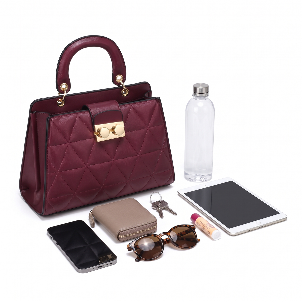 2-Piece Handbag and Purse Set, Quilted Top Handle Bag with Coin Purse – Gift Set for Her