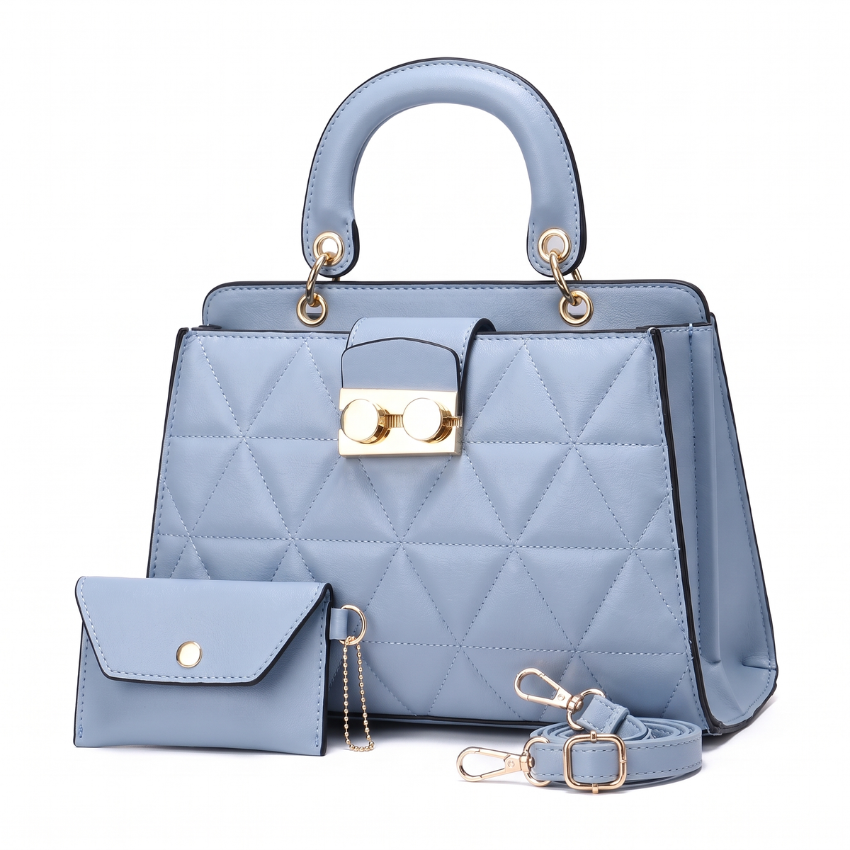 2-Piece Handbag and Purse Set, Quilted Top Handle Bag with Coin Purse – Gift Set for Her