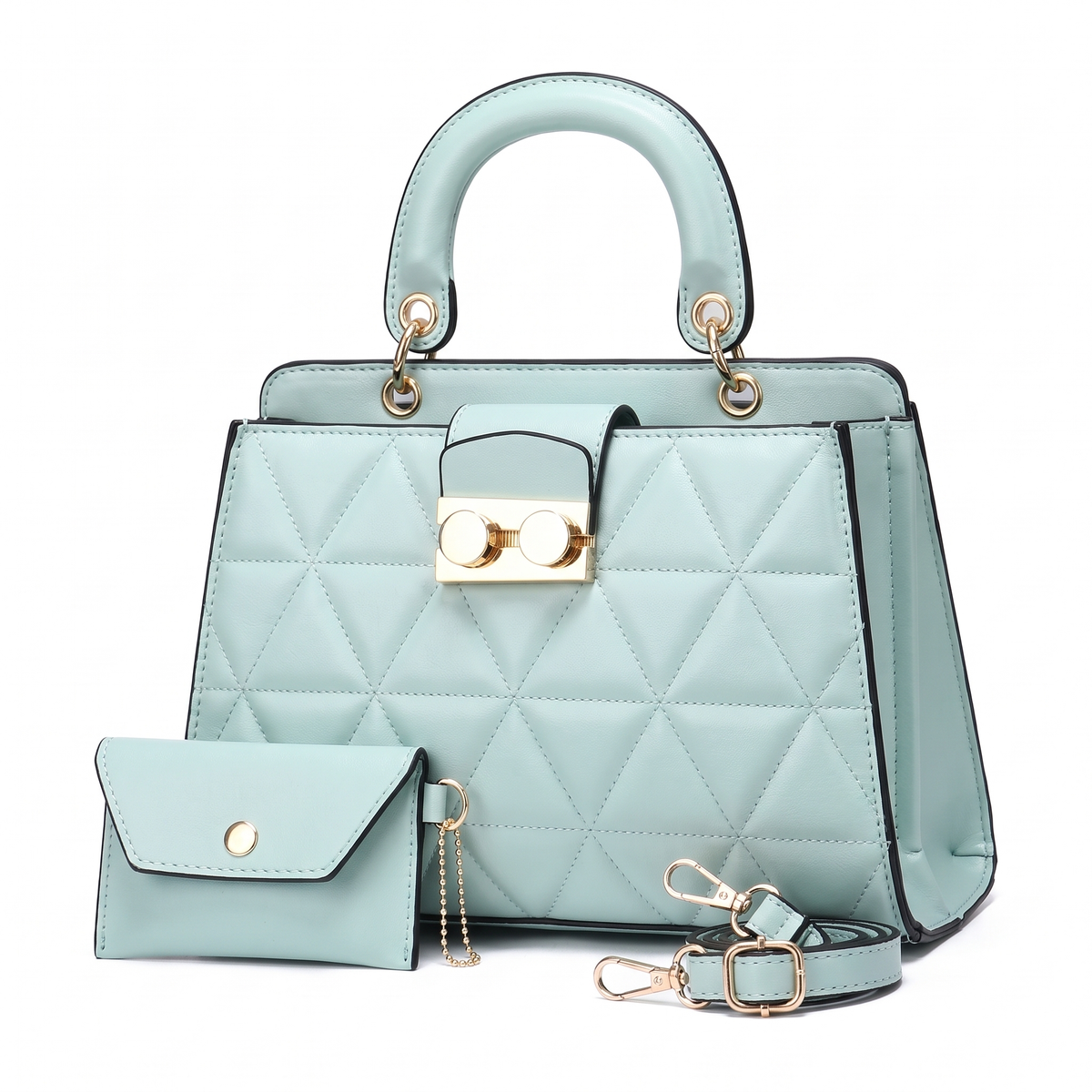 2-Piece Handbag and Purse Set, Quilted Top Handle Bag with Coin Purse – Gift Set for Her