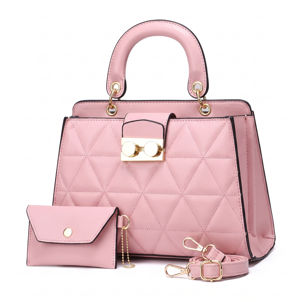 2-Piece Handbag and Purse Set, Quilted Top Handle Bag with Coin Purse – Gift Set for Her