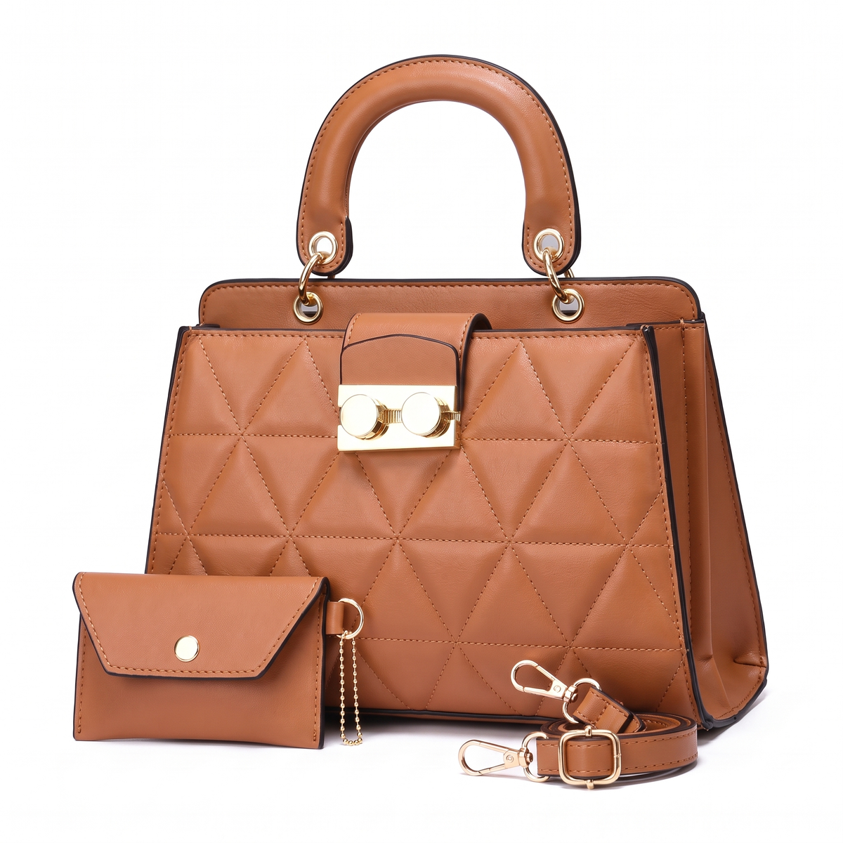 2-Piece Handbag and Purse Set, Quilted Top Handle Bag with Coin Purse – Gift Set for Her