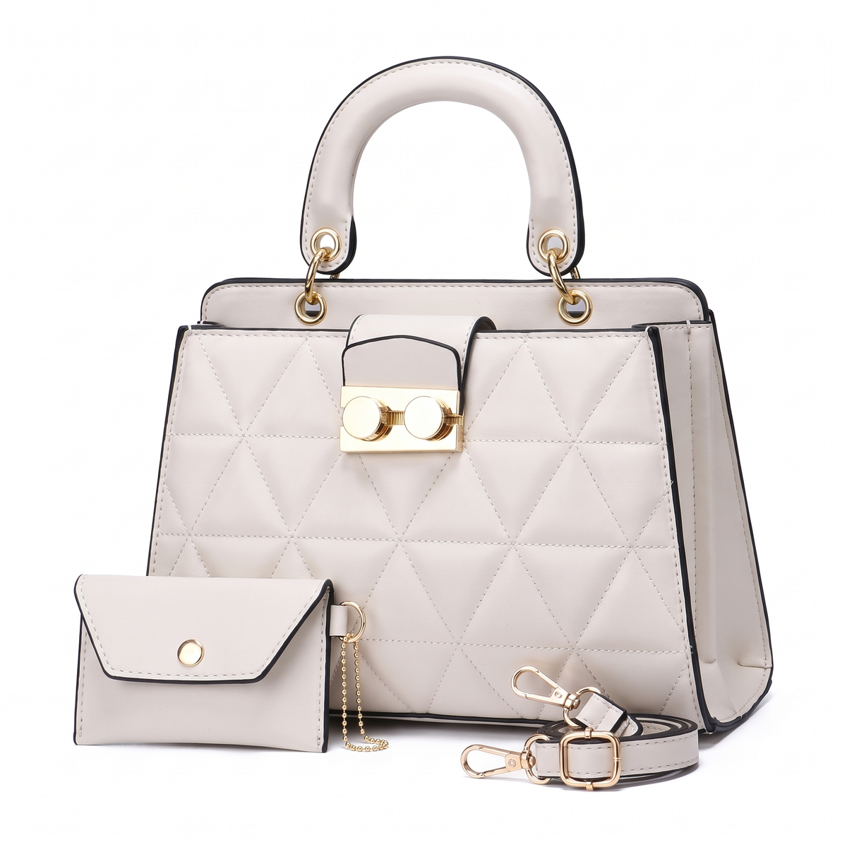 2-Piece Handbag and Purse Set, Quilted Top Handle Bag with Coin Purse – Gift Set for Her