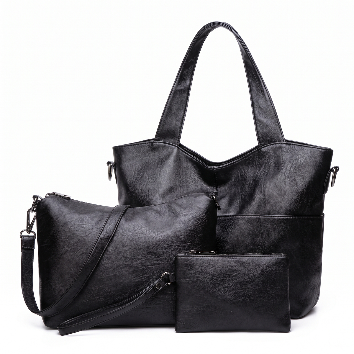 3-Piece Handbag and Purse Set, Slouchy Tote Bag with Crossbody Bag and Wristlet – Gift Set for Her