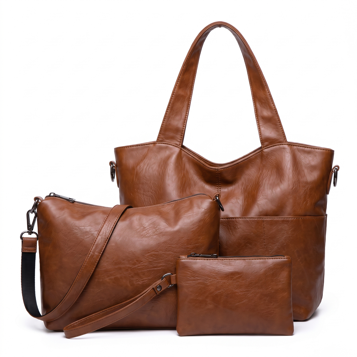 3-Piece Handbag and Purse Set, Slouchy Tote Bag with Crossbody Bag and Wristlet – Gift Set for Her