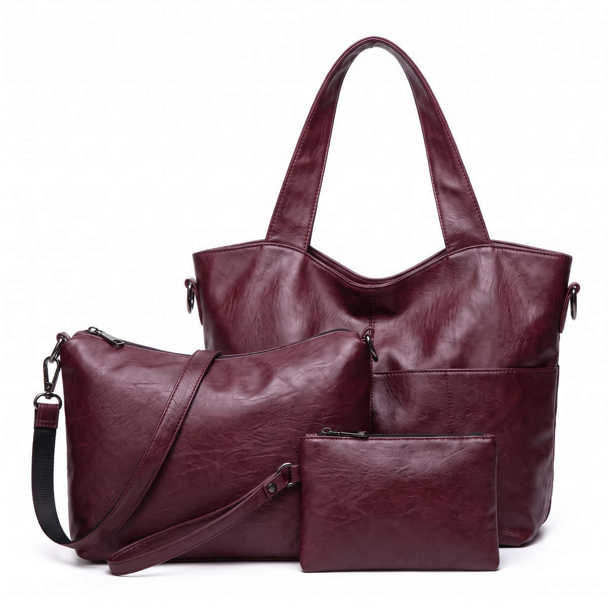 3-Piece Handbag and Purse Set, Slouchy Tote Bag with Crossbody Bag and Wristlet – Gift Set for Her