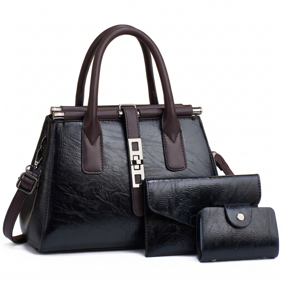 3-Piece Handbag and Purse Set, Top Handle Bag with Clutch and Card Wallet – Gift Set for Her