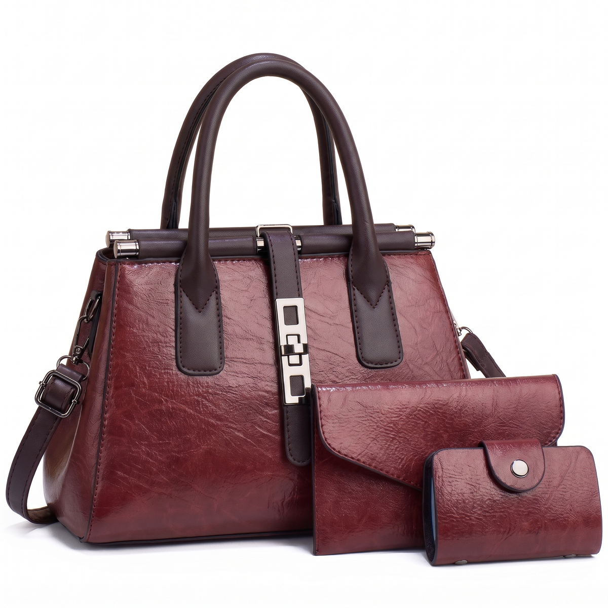 3-Piece Handbag and Purse Set, Top Handle Bag with Clutch and Card Wallet – Gift Set for Her
