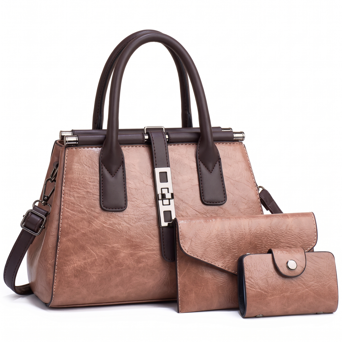3-Piece Handbag and Purse Set, Top Handle Bag with Clutch and Card Wallet – Gift Set for Her