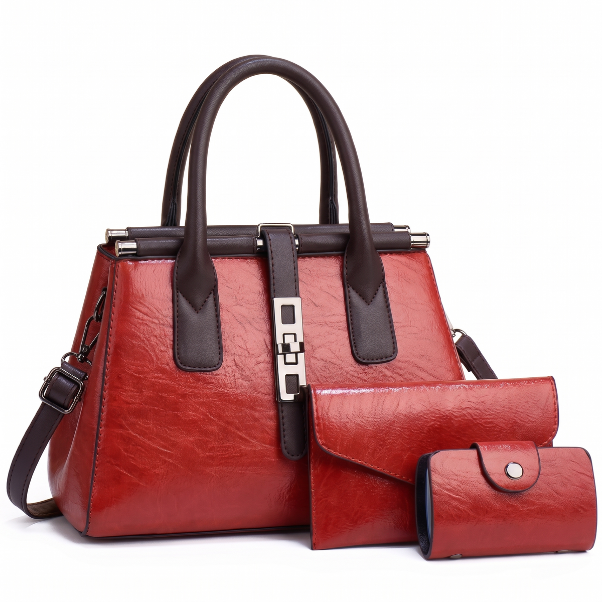 3-Piece Handbag and Purse Set, Top Handle Bag with Clutch and Card Wallet – Gift Set for Her