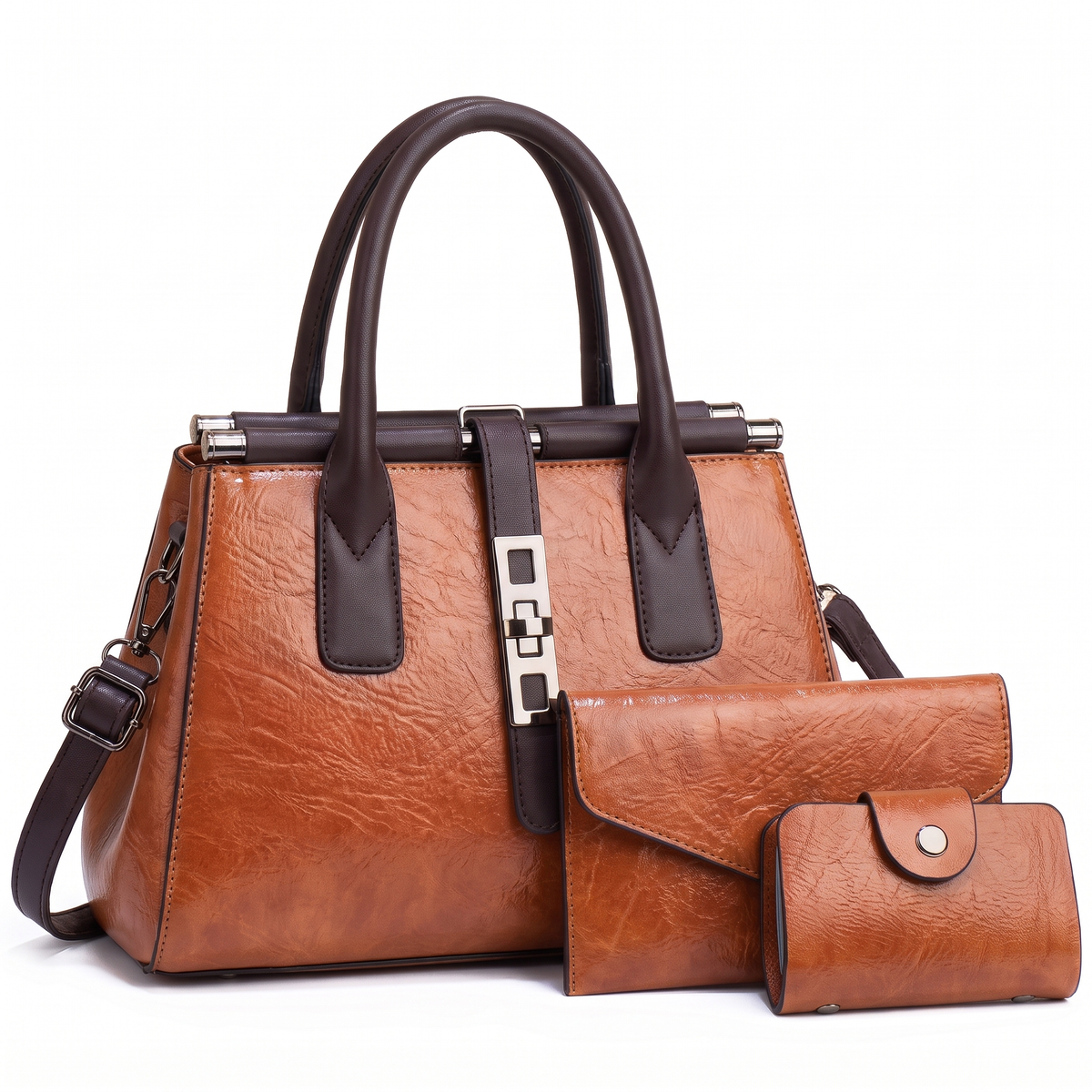 3-Piece Handbag and Purse Set, Top Handle Bag with Clutch and Card Wallet – Gift Set for Her