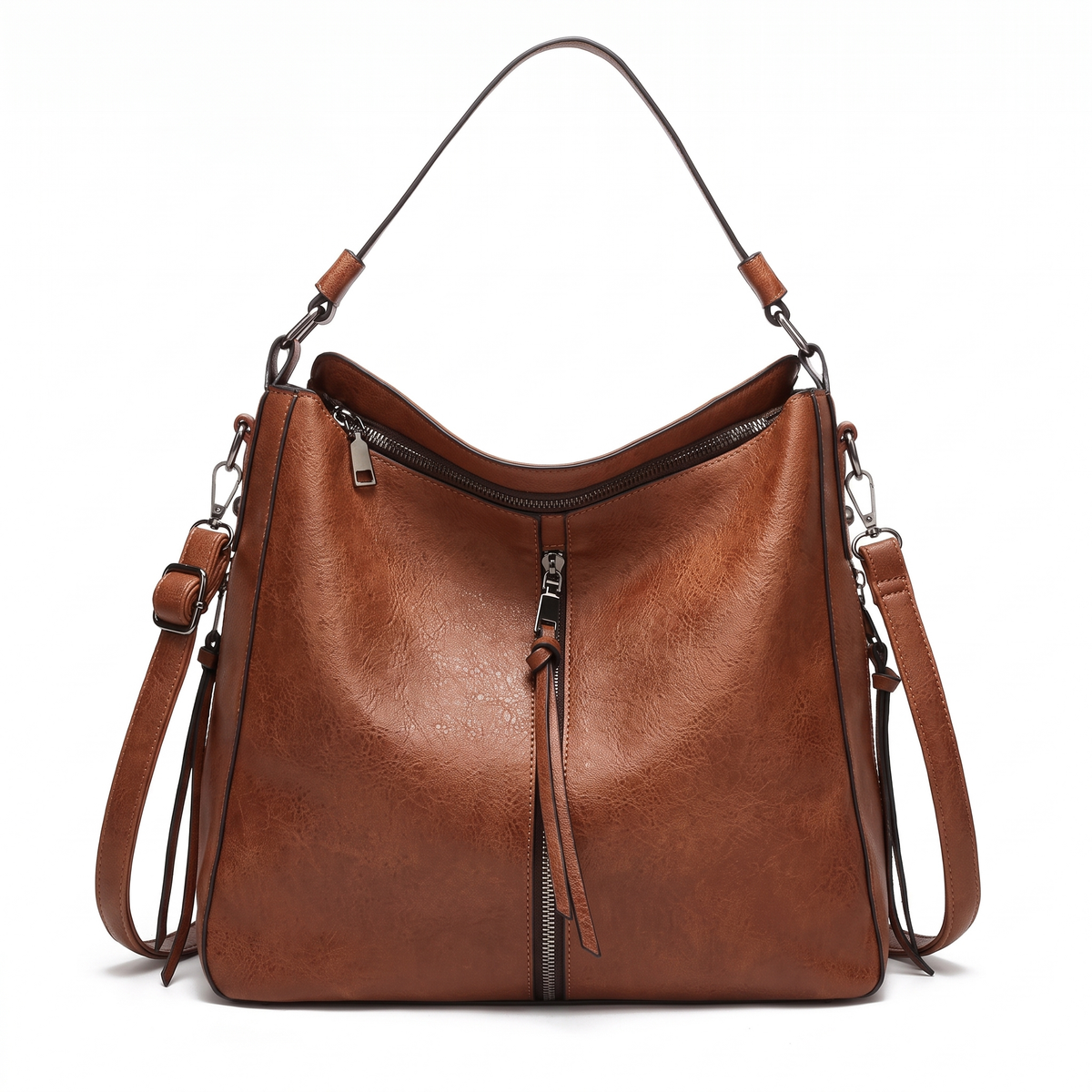 3-Piece Handbag and Purse Set, Cognac Brown Hobo Shoulder Bag with Crossbody Bag and Wallet – Gift Set for Her
