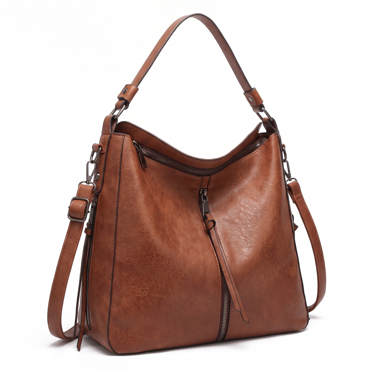 3-Piece Handbag and Purse Set, Cognac Brown Hobo Shoulder Bag with Crossbody Bag and Wallet – Gift Set for Her
