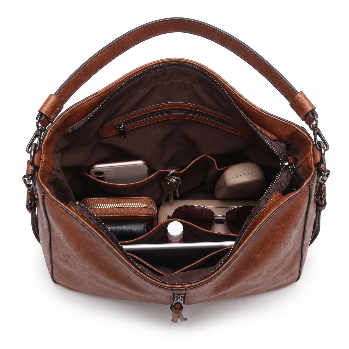 3-Piece Handbag and Purse Set, Cognac Brown Hobo Shoulder Bag with Crossbody Bag and Wallet – Gift Set for Her