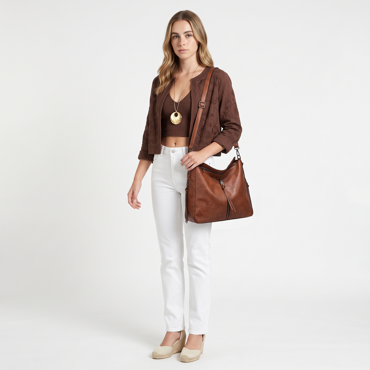 3-Piece Handbag and Purse Set, Cognac Brown Hobo Shoulder Bag with Crossbody Bag and Wallet – Gift Set for Her