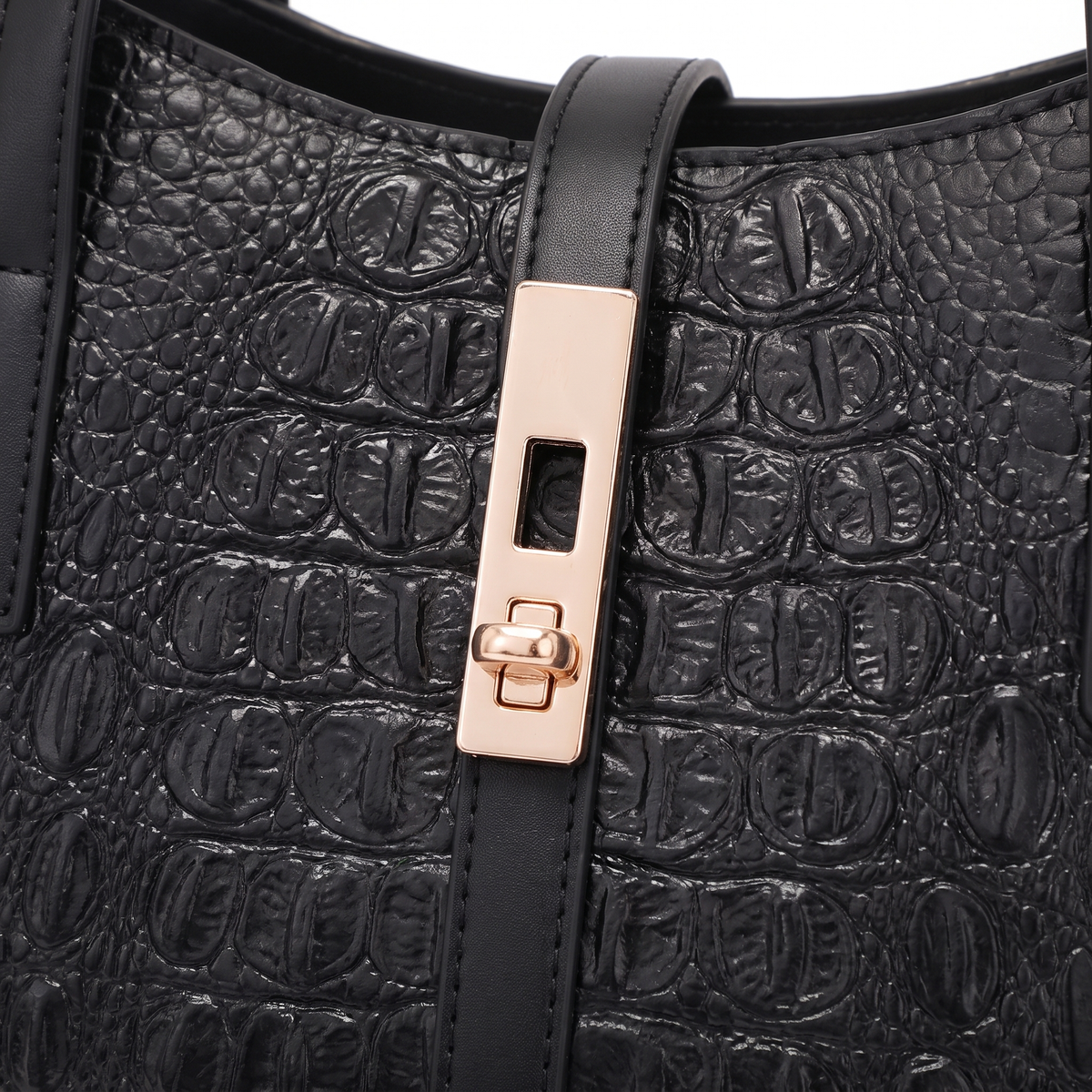 4-Piece Handbag and Purse Set, Black Croc Tote Bag with Top Handle Bag, Clutch and Card Holder – Gift Set for Her
