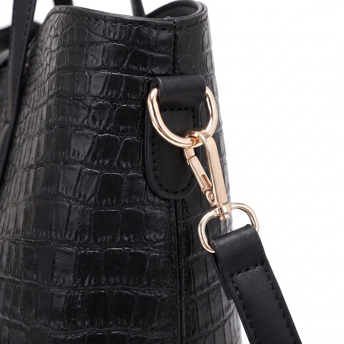 4-Piece Handbag and Purse Set, Black Croc Tote Bag with Top Handle Bag, Clutch and Card Holder – Gift Set for Her