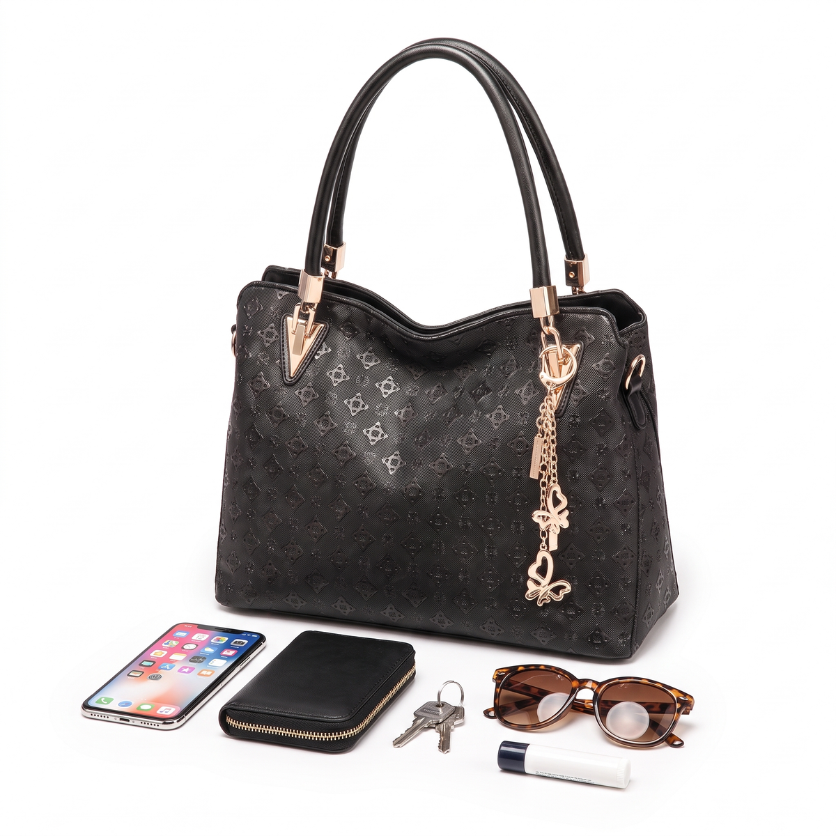 4-Piece Handbag and Purse Set, Embossed Tote Bag with Shoulder Bag, Clutch and Card Holder – Gift Set for Her