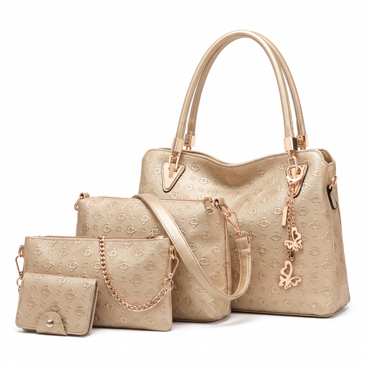 4-Piece Handbag and Purse Set, Embossed Tote Bag with Shoulder Bag, Clutch and Card Holder – Gift Set for Her