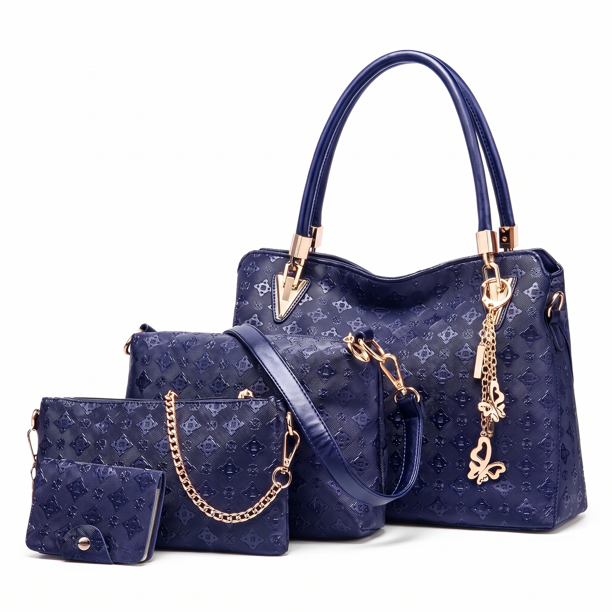 4-Piece Handbag and Purse Set, Embossed Tote Bag with Shoulder Bag, Clutch and Card Holder – Gift Set for Her