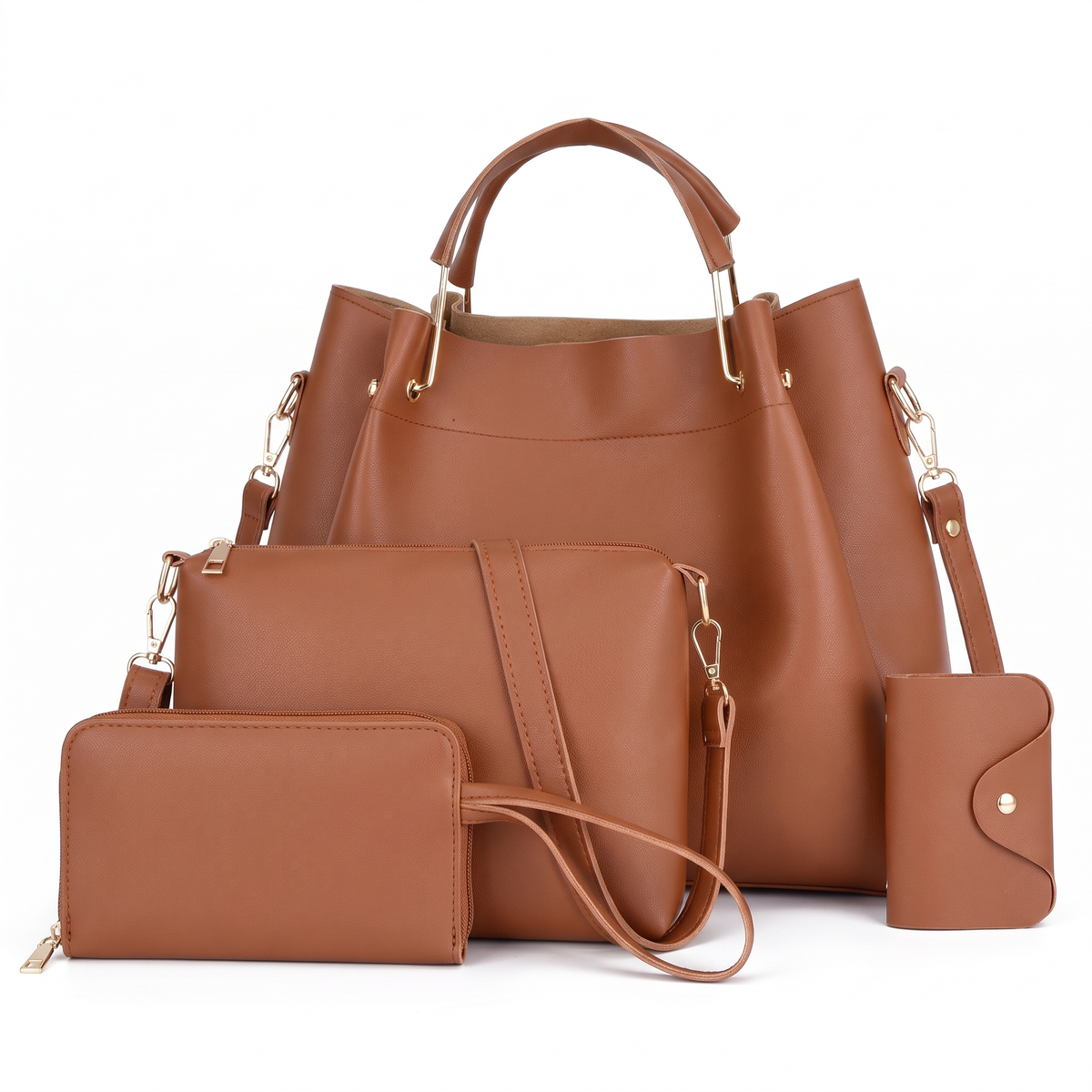 4-Piece Handbag and Purse Set, Bucket Bag with Crossbody Bag, Wristlet and Card Holder – Gift Set for Her