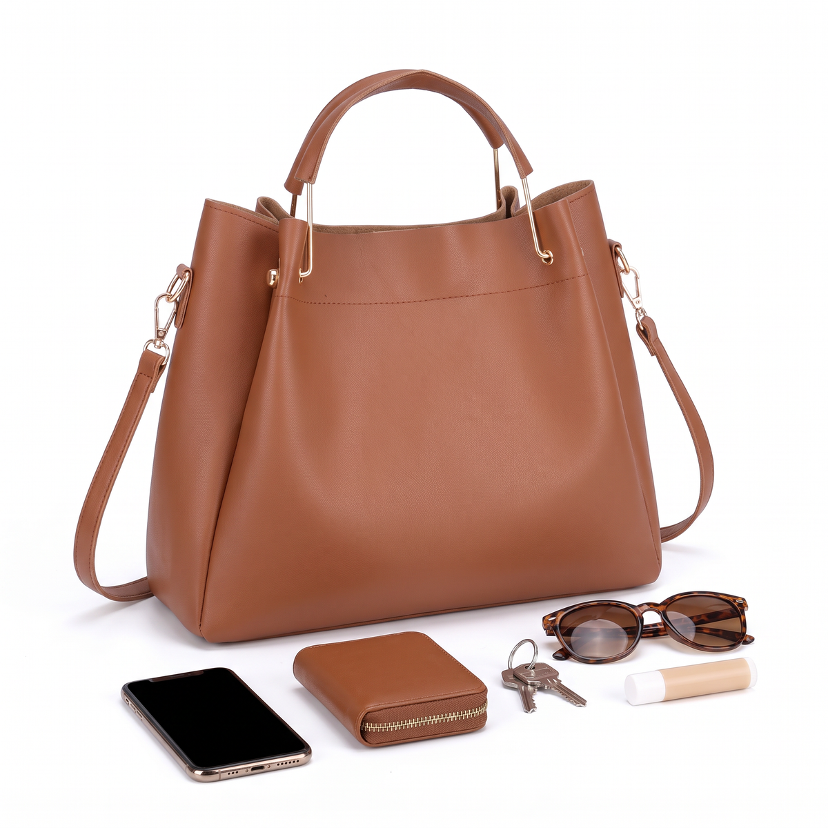 4-Piece Handbag and Purse Set, Bucket Bag with Crossbody Bag, Wristlet and Card Holder – Gift Set for Her