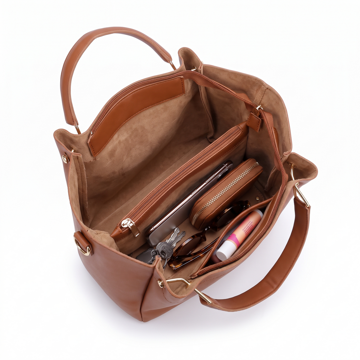 4-Piece Handbag and Purse Set, Bucket Bag with Crossbody Bag, Wristlet and Card Holder – Gift Set for Her