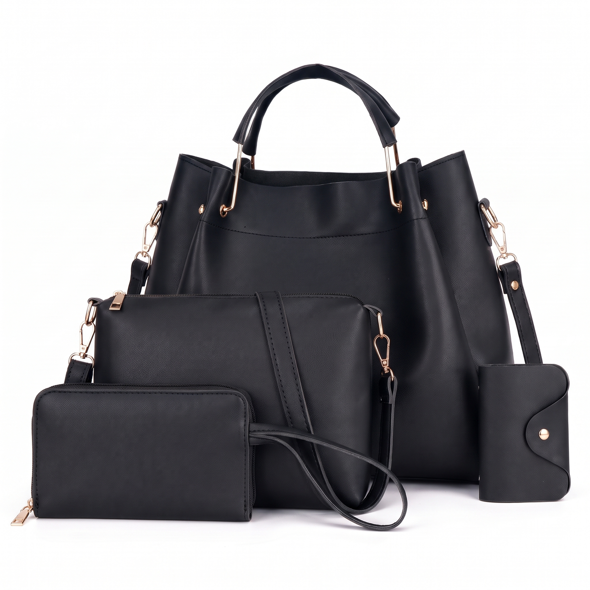 4-Piece Handbag and Purse Set, Bucket Bag with Crossbody Bag, Wristlet and Card Holder – Gift Set for Her