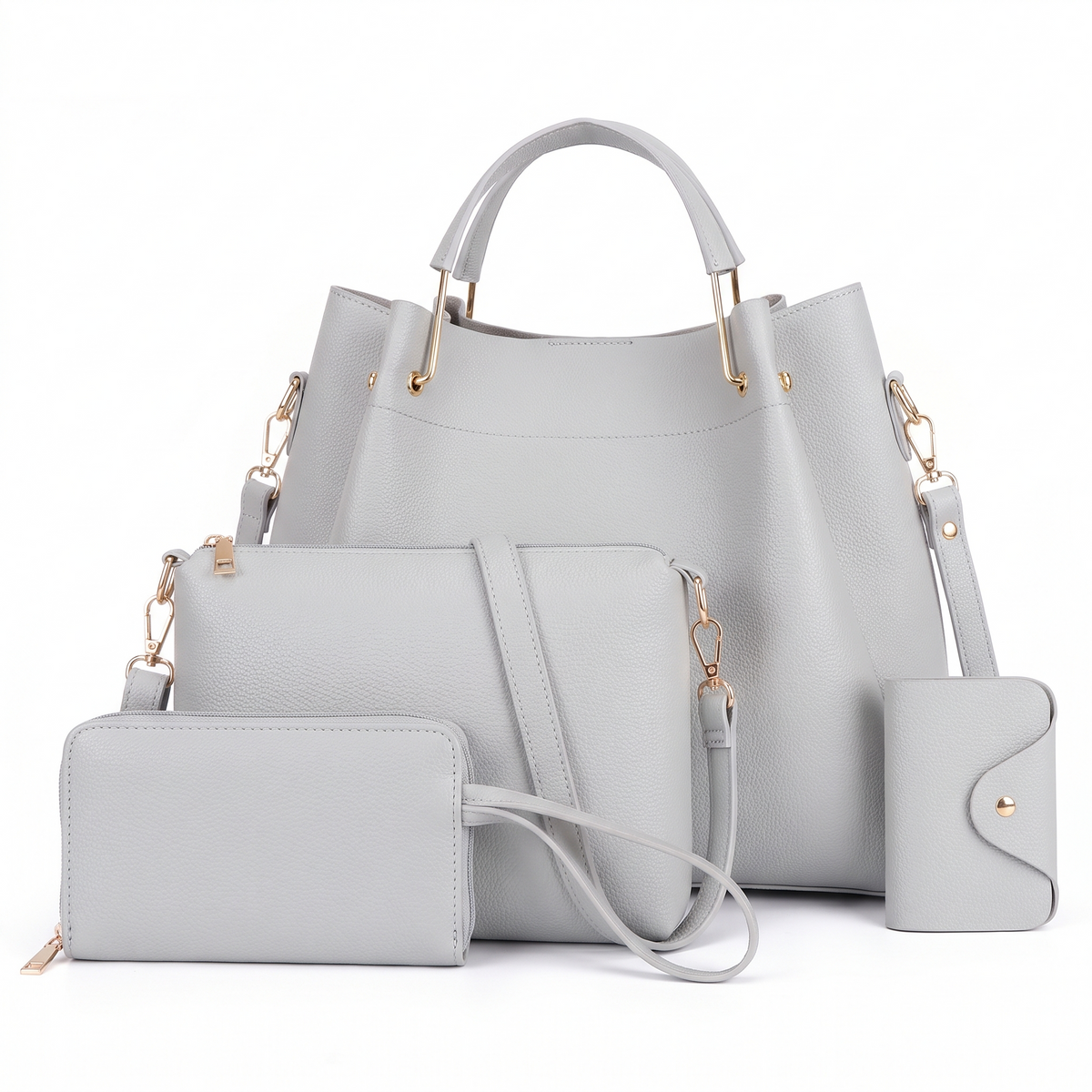 4-Piece Handbag and Purse Set, Bucket Bag with Crossbody Bag, Wristlet and Card Holder – Gift Set for Her