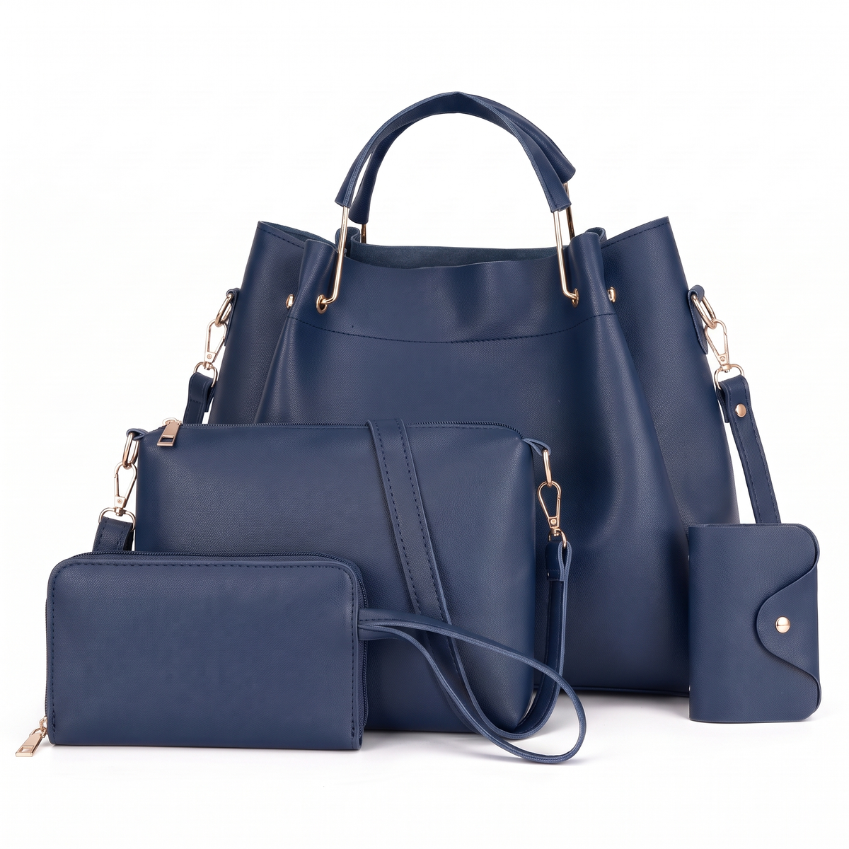 4-Piece Handbag and Purse Set, Bucket Bag with Crossbody Bag, Wristlet and Card Holder – Gift Set for Her