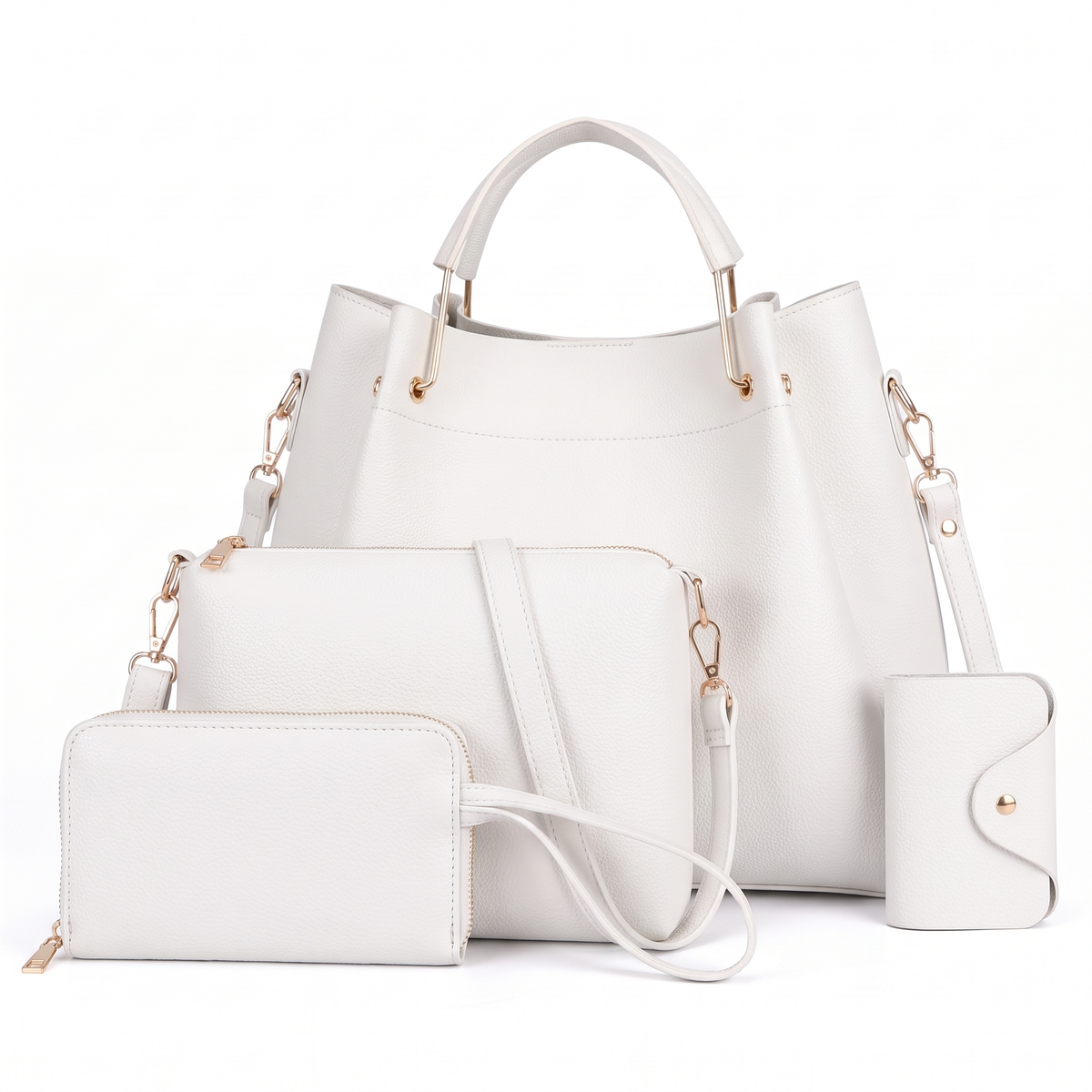 4-Piece Handbag and Purse Set, Bucket Bag with Crossbody Bag, Wristlet and Card Holder – Gift Set for Her