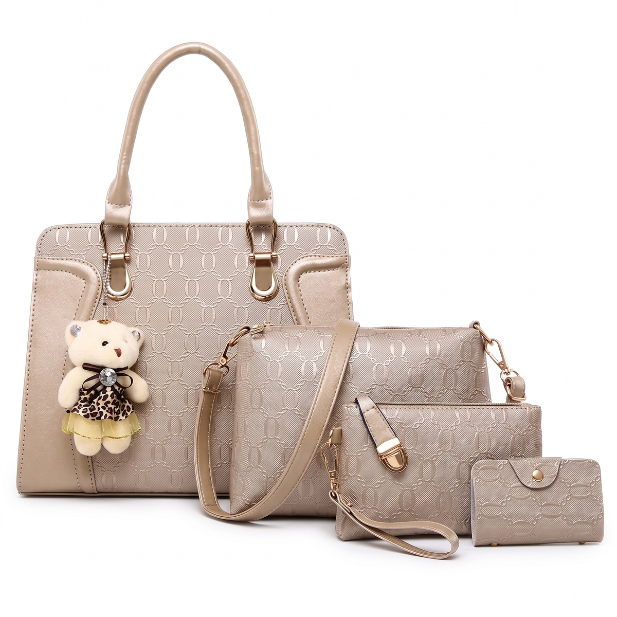 4-Piece Handbag and Purse Set, Top Handle Bag with Shoulder Bag, Clutch and Card Holder – Gift Set for Her