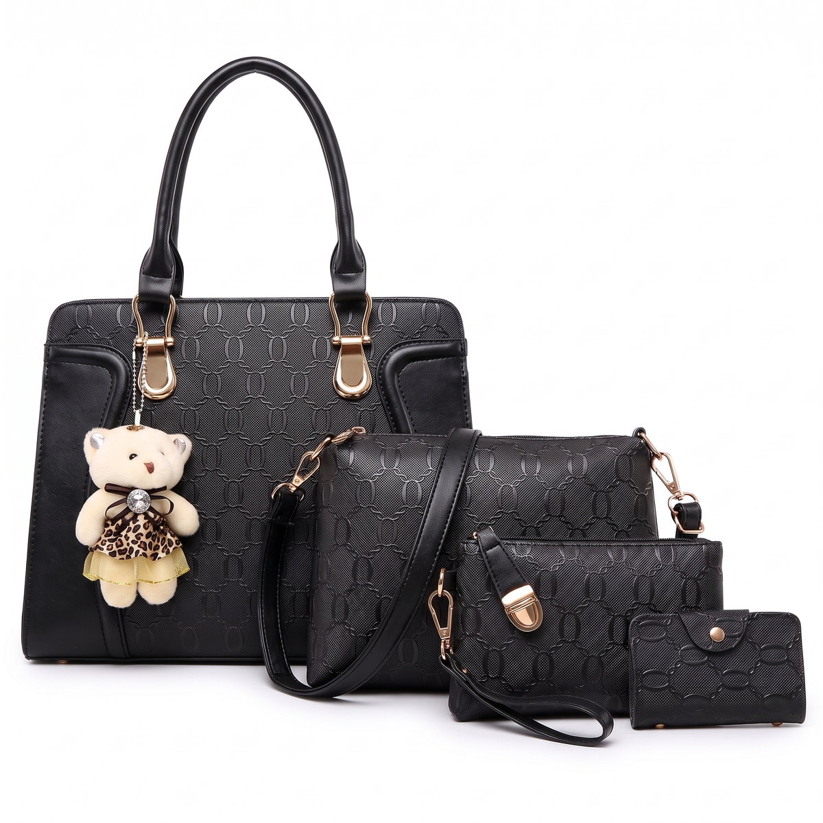 4-Piece Handbag and Purse Set, Top Handle Bag with Shoulder Bag, Clutch and Card Holder – Gift Set for Her
