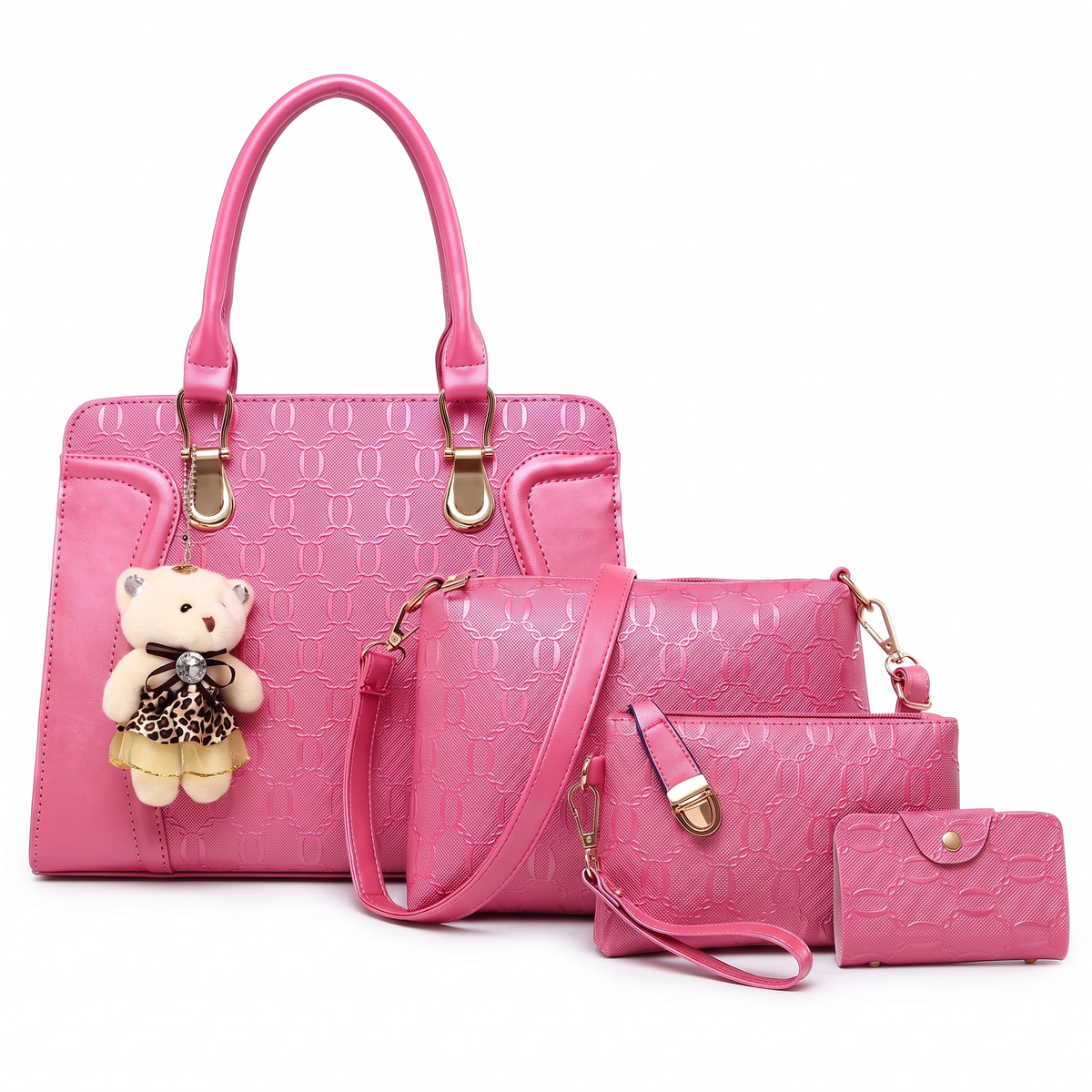 4-Piece Handbag and Purse Set, Top Handle Bag with Shoulder Bag, Clutch and Card Holder – Gift Set for Her