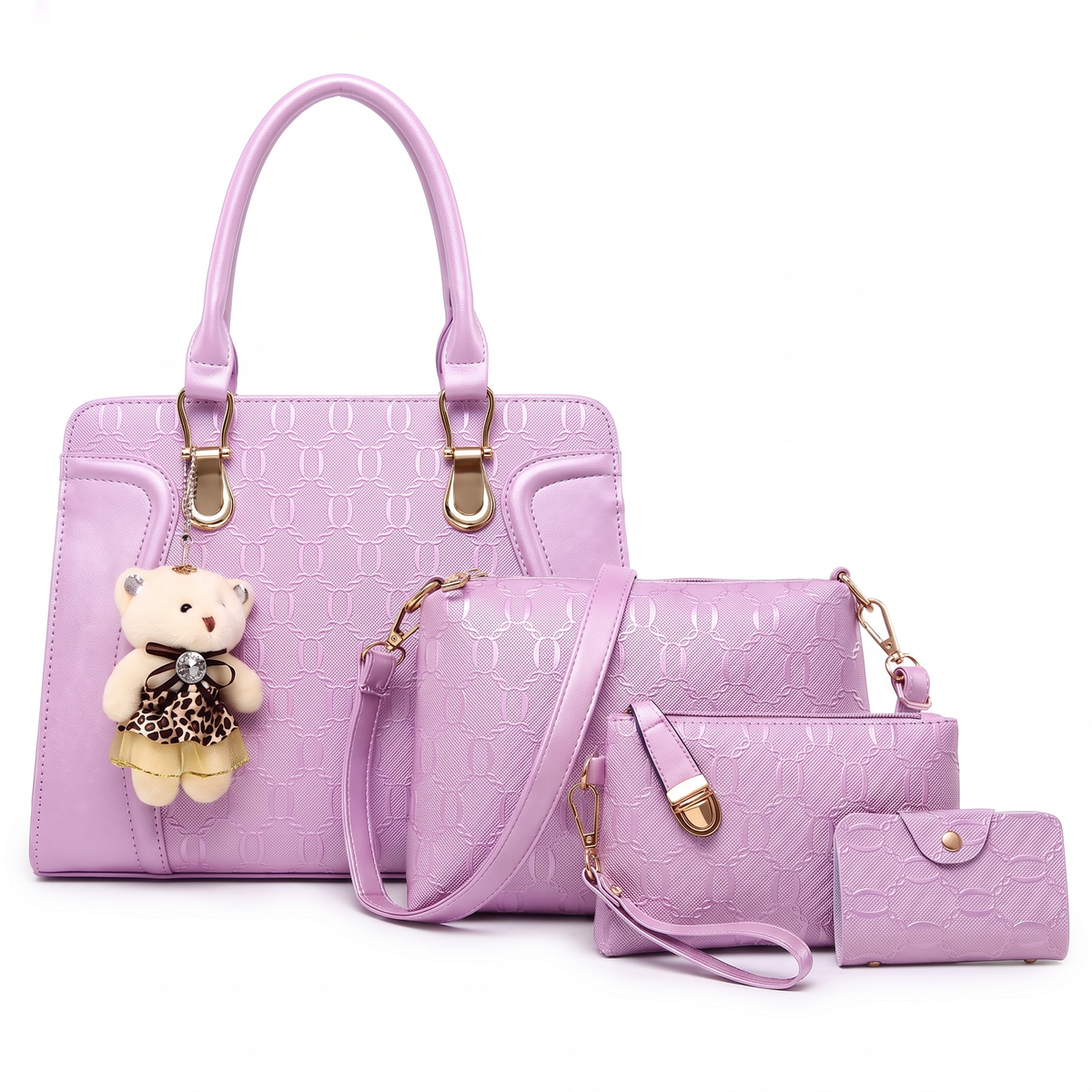 4-Piece Handbag and Purse Set, Top Handle Bag with Shoulder Bag, Clutch and Card Holder – Gift Set for Her