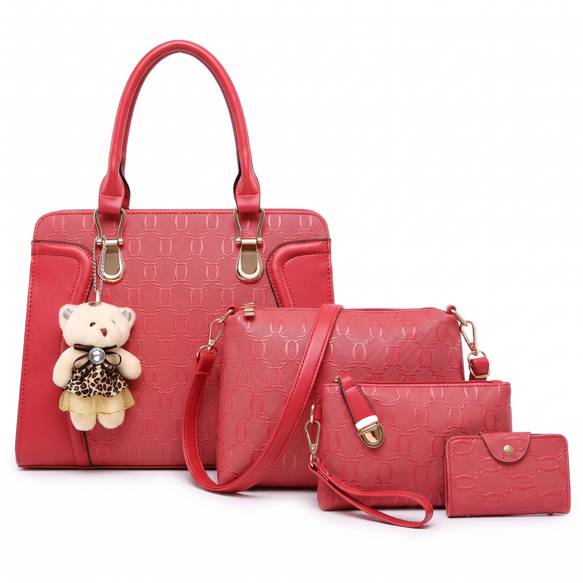 4-Piece Handbag and Purse Set, Top Handle Bag with Shoulder Bag, Clutch and Card Holder – Gift Set for Her
