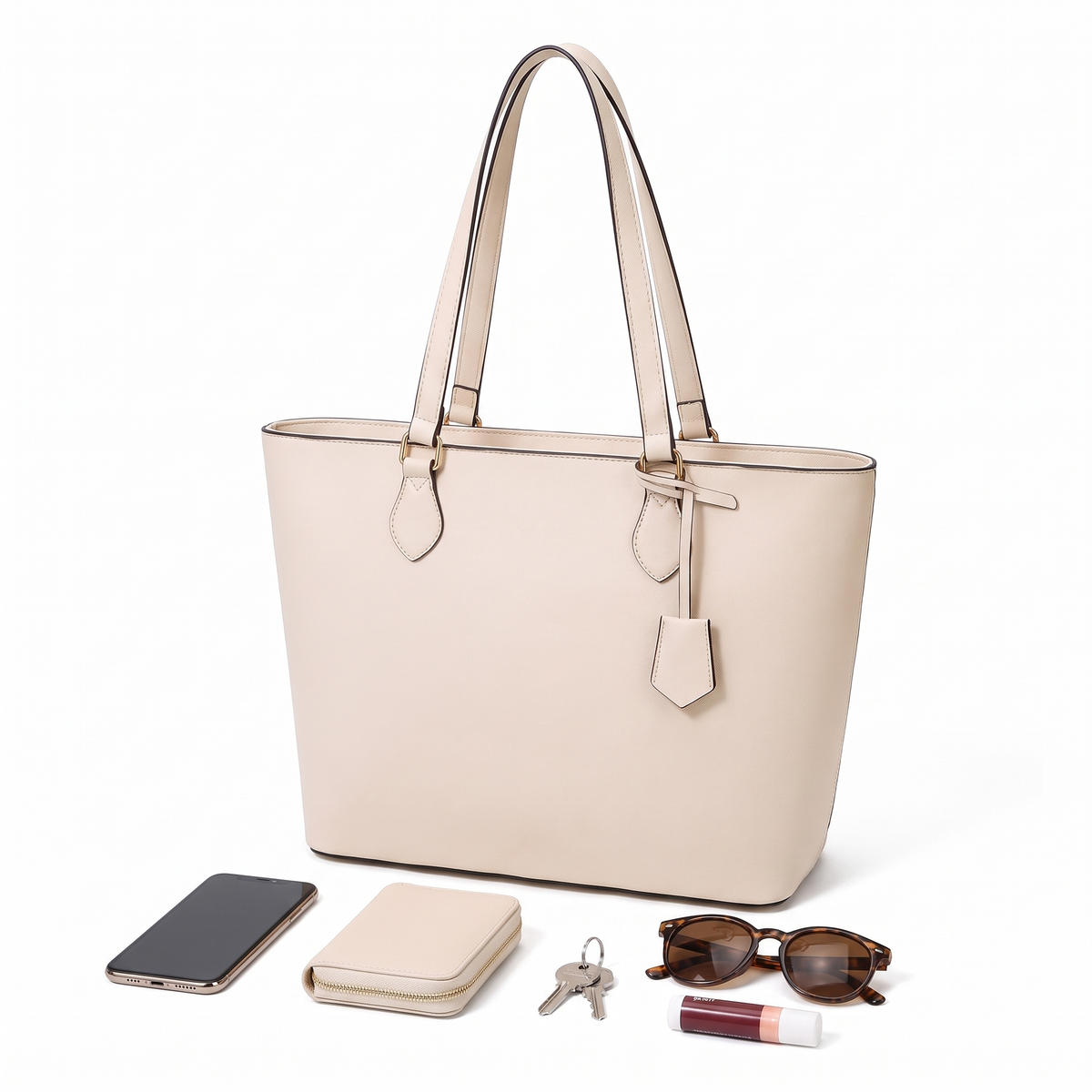 4-Piece Handbag and Purse Set, Cream Tote Bag with Dome Bag, Crossbody Bag and Clutch – Gift Set for Her