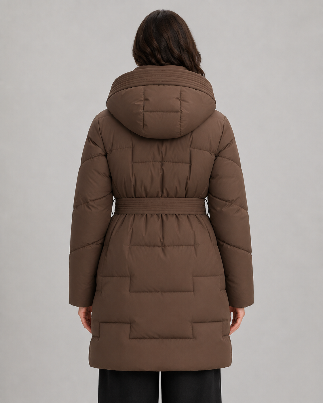 Women's Hooded Longline Puffer Parka – Self Tie Waist Belt