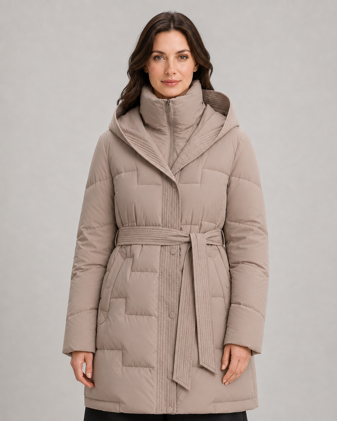 Women's Hooded Longline Puffer Parka – Self Tie Waist Belt