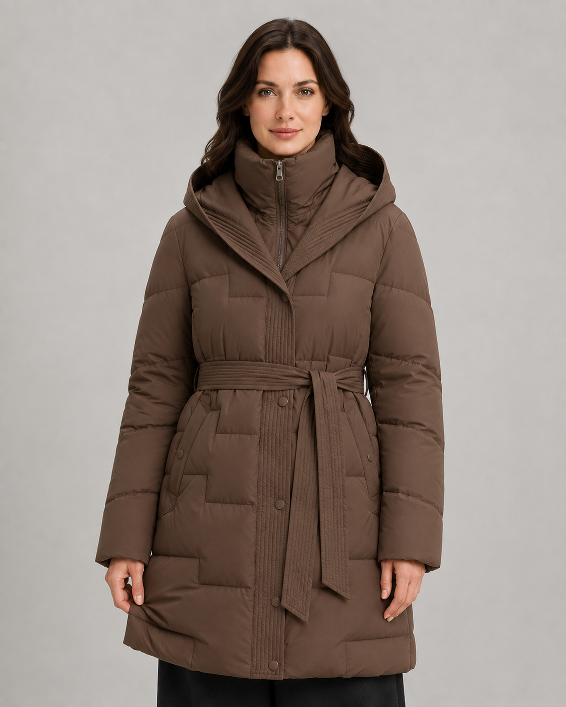 Women's Hooded Longline Puffer Parka – Self Tie Waist Belt