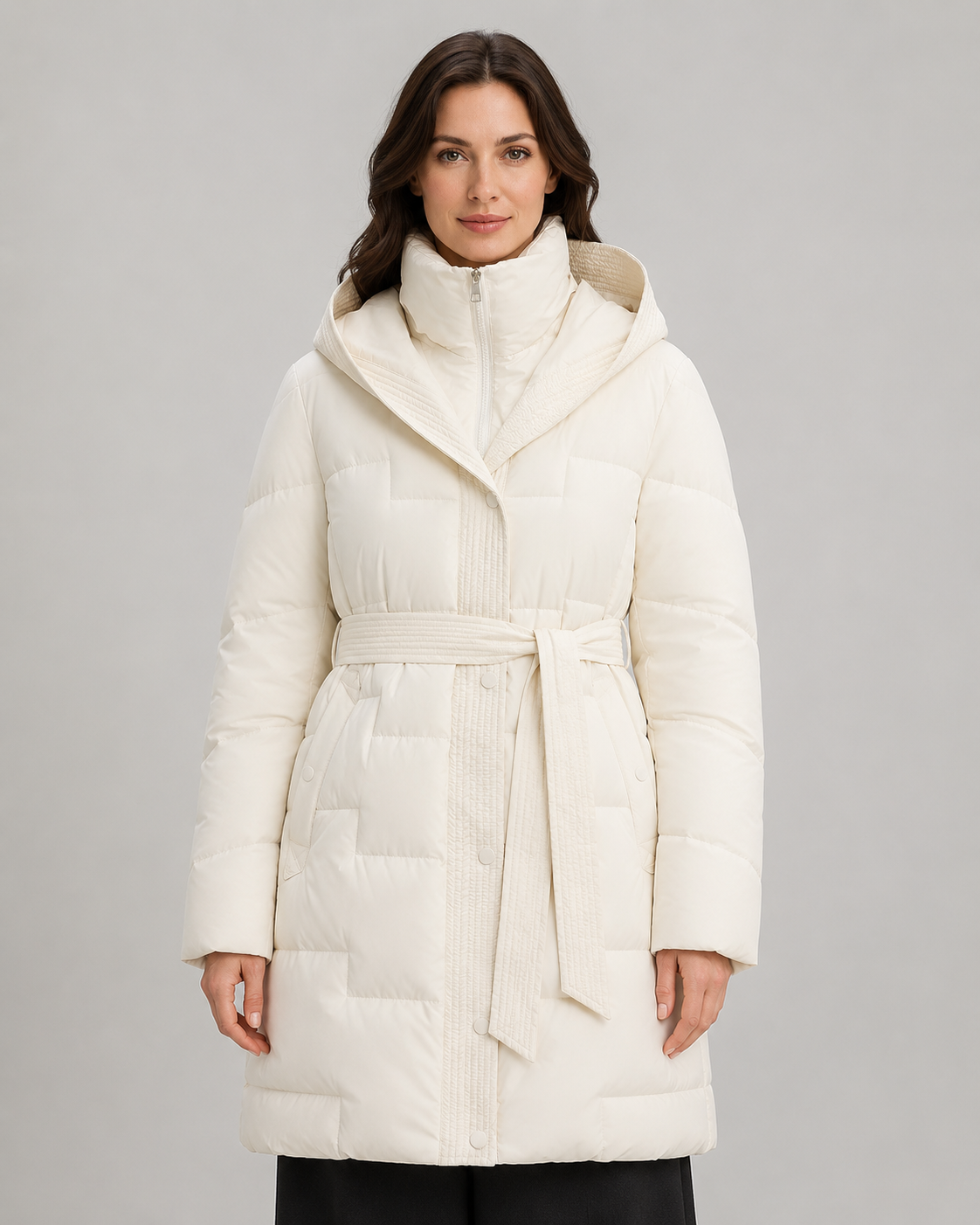 Women's Hooded Longline Puffer Parka – Self Tie Waist Belt