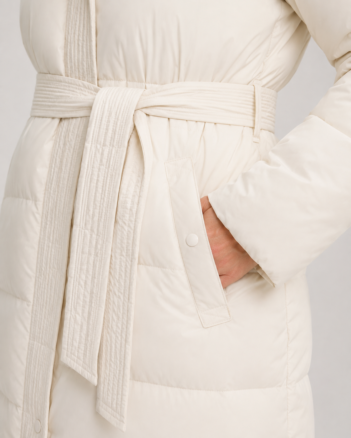 Women's Hooded Longline Puffer Parka – Self Tie Waist Belt