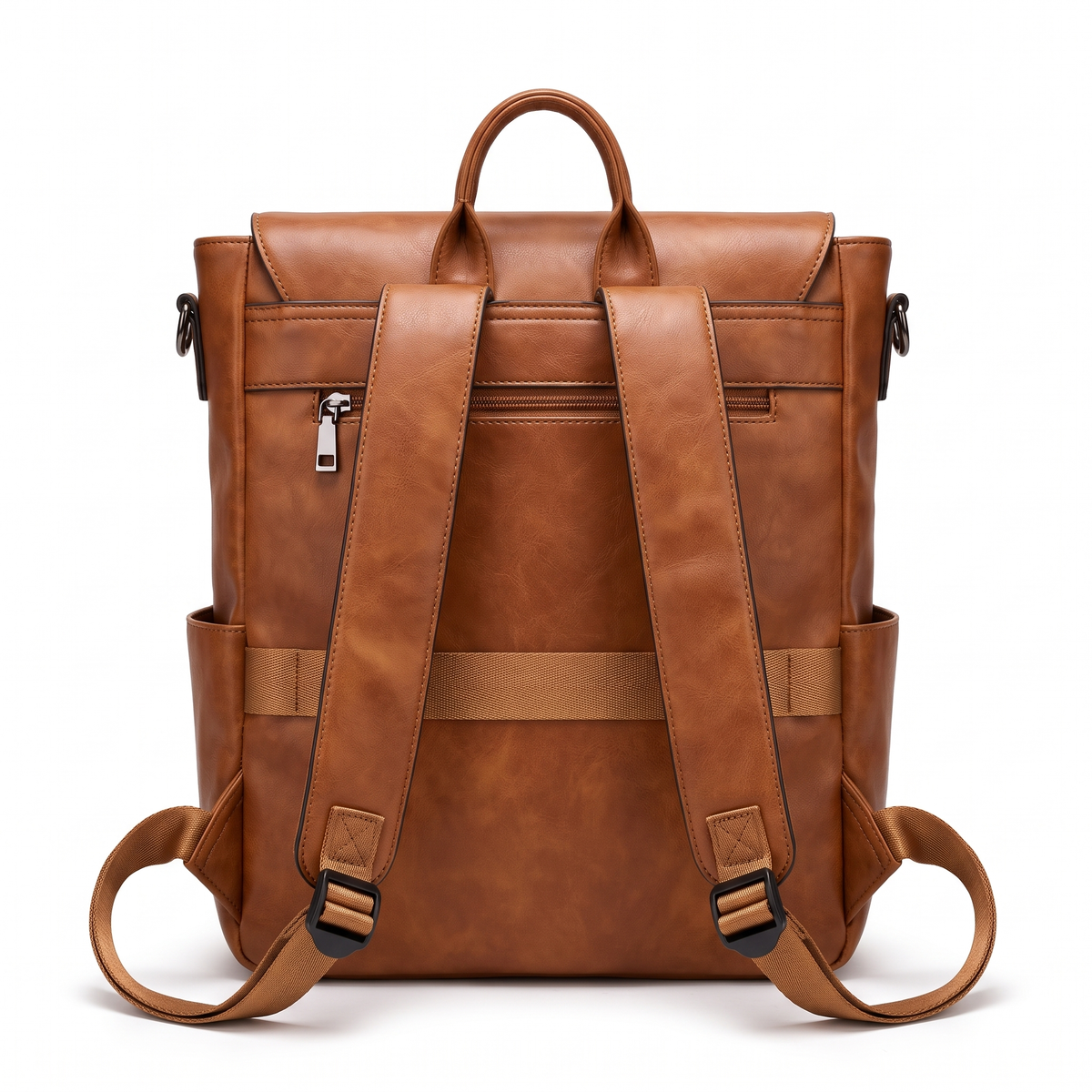 Convertible Faux Leather Backpack for Women, Cognac Work Backpack Purse