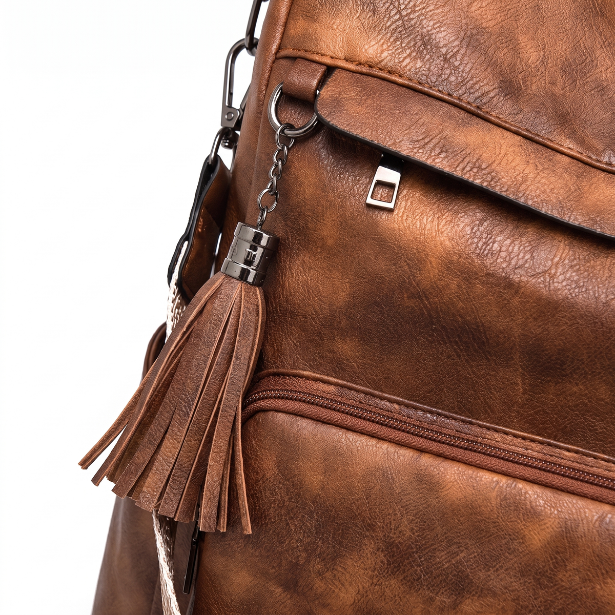 Convertible Faux Leather Backpack for Women, Cognac Work Backpack Purse