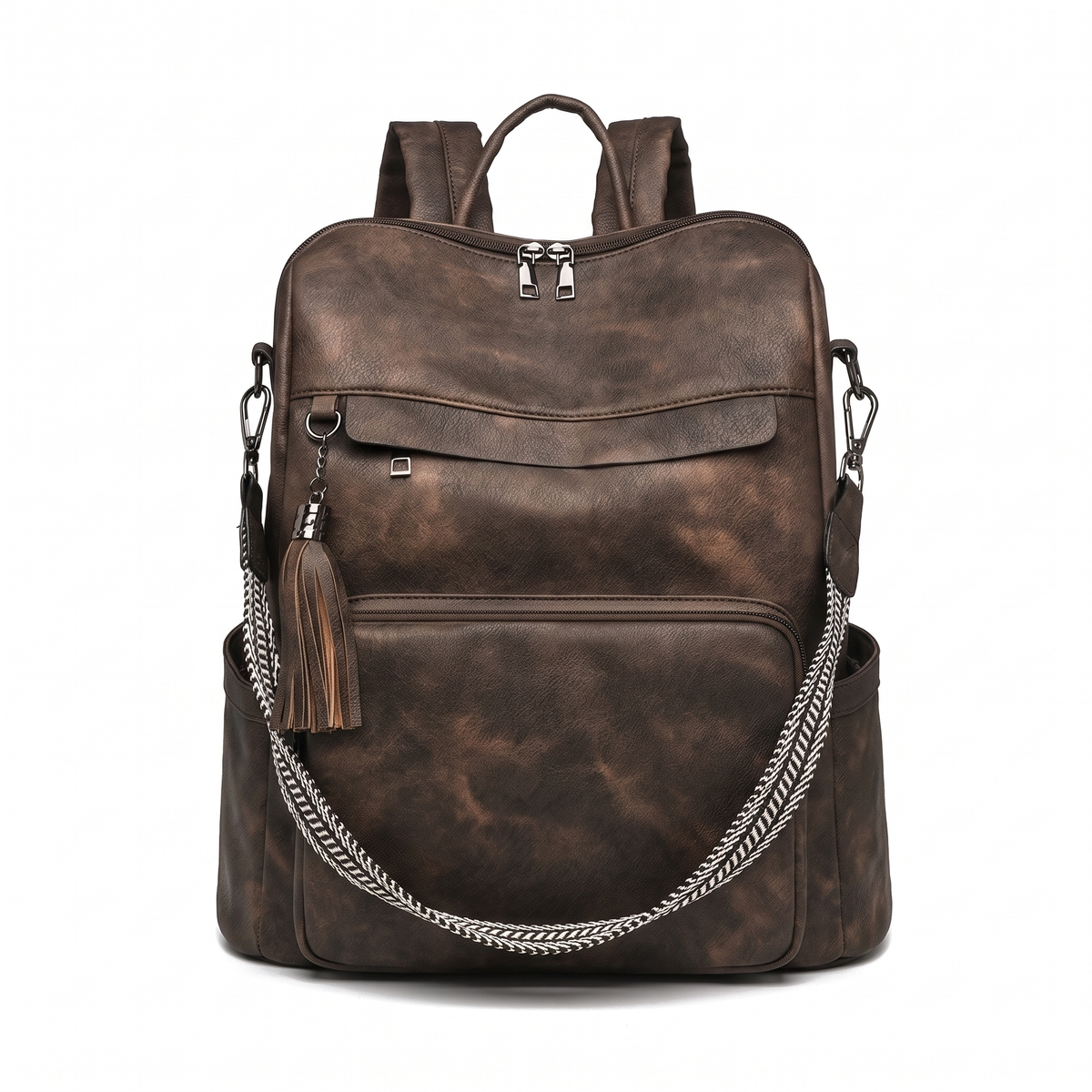 Convertible Faux Leather Backpack for Women, Cognac Work Backpack Purse