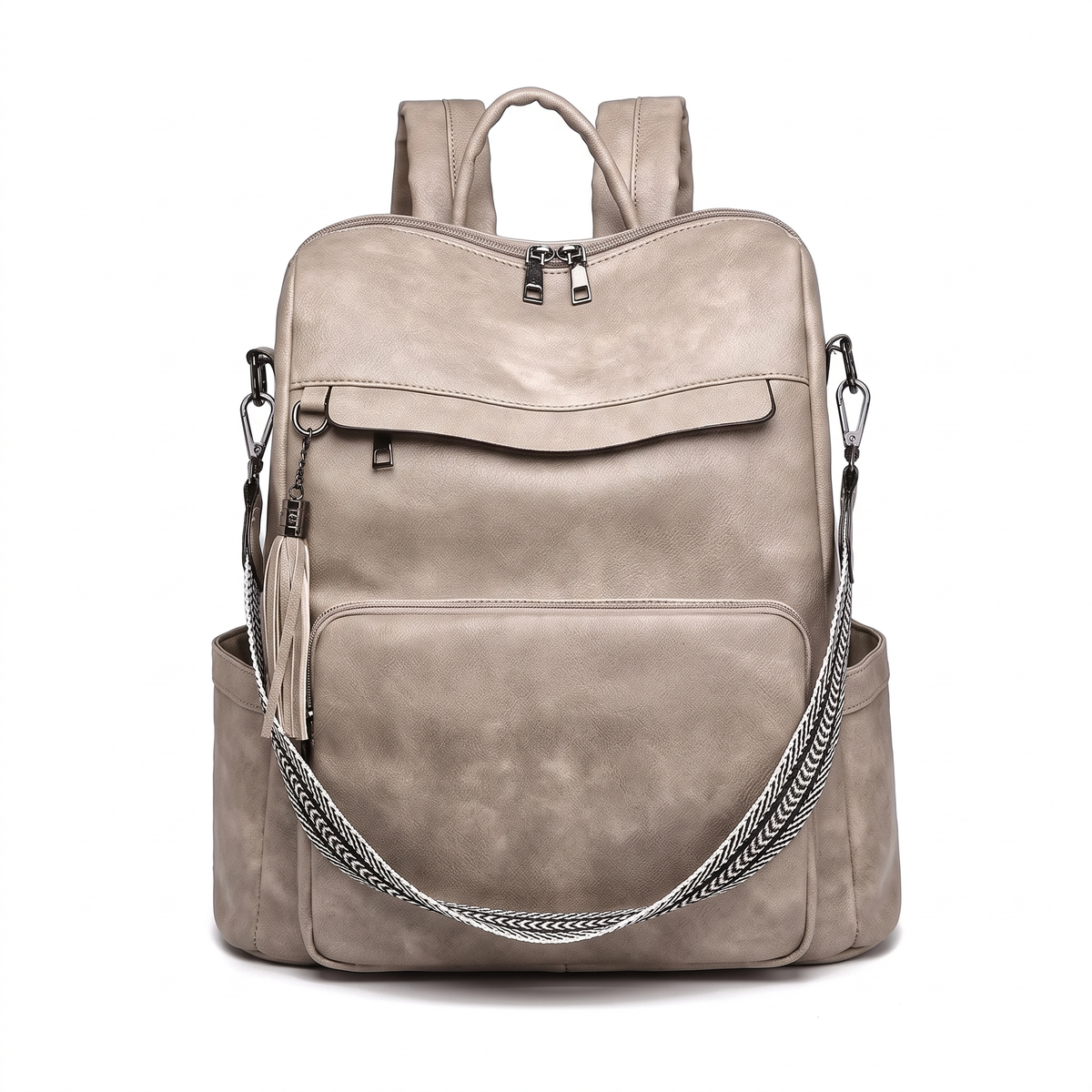 Convertible Faux Leather Backpack for Women, Cognac Work Backpack Purse